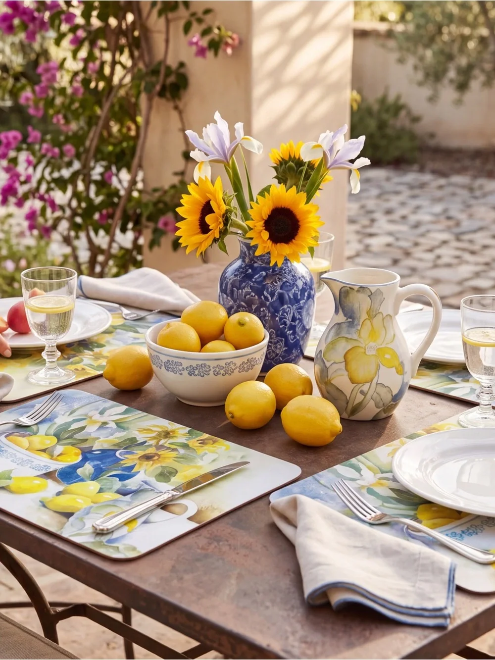 Vintage 90s  Watercolor Sunflower Lemon Table Placemats Country Cottagecore